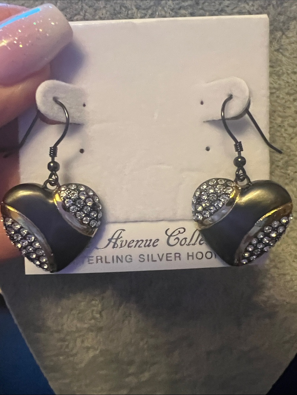 Black Heart Drop Earrings with Crystals